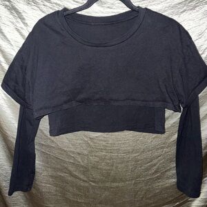 Black Women's Layered Long Sleeve Crop Top